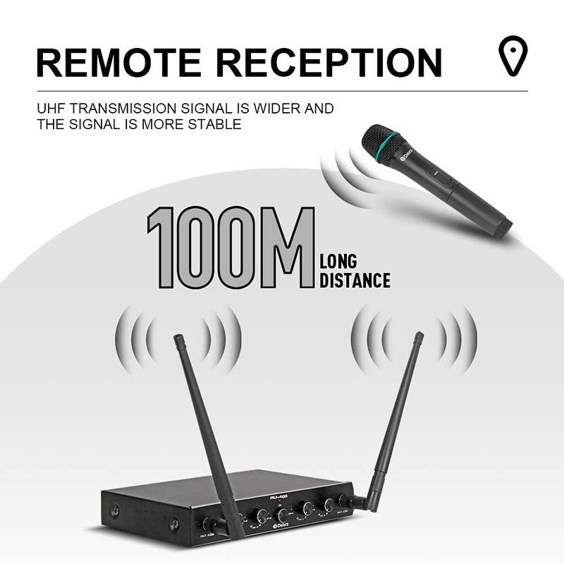 D Debra Debra Audio Pro UHF 4 Channel Wireless Microphone System with Cordless Handheld Lavalier Headset Mics, Metal Receiver, Ideal for Karaoke Church Party (with 4 Handheld (A)) - Image 3